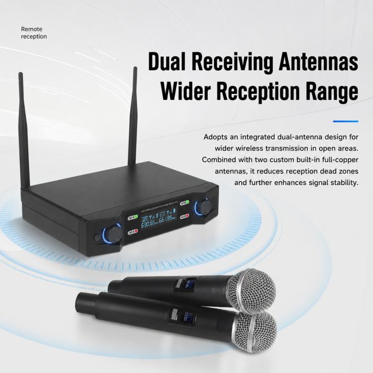 V8 1 to 2 VHF Wireless Handheld Microphone