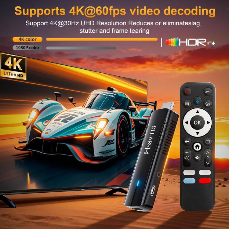 HS89 T15 Android 14 Mini HD TV Stick with Remote Control, RK3539 Cortex-A55 Quad-Core, 2GB+16GB, 4GB+32GB