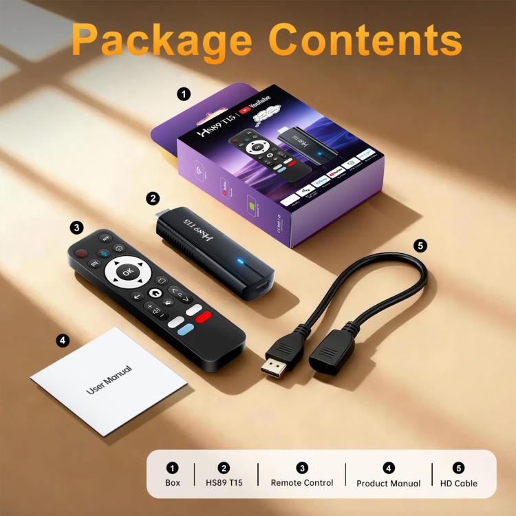 HS89 T15 Android 14 Mini HD TV Stick with Remote Control, RK3539 Cortex-A55 Quad-Core, 2GB+16GB, 4GB+32GB