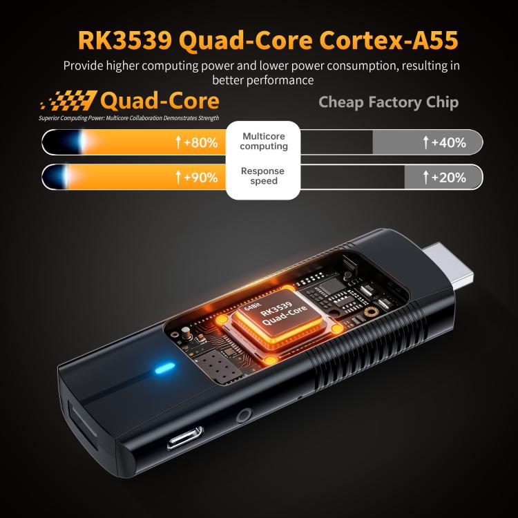 HS89 T15 Android 14 Mini HD TV Stick with Remote Control, RK3539 Cortex-A55 Quad-Core, 2GB+16GB, 4GB+32GB