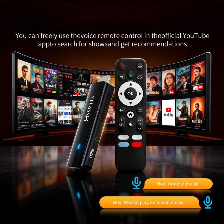 HS89 T15 Android 14 Mini HD TV Stick with Remote Control, RK3539 Cortex-A55 Quad-Core, 2GB+16GB, 4GB+32GB