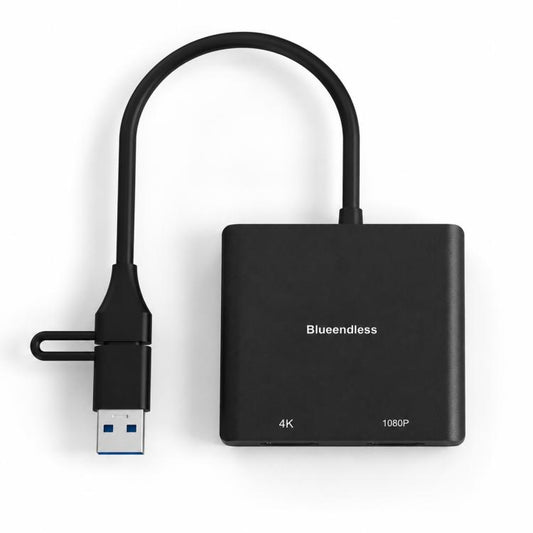 Blueendless HU201 USB / Type-C to Dual HDMI Docking Station Supports MacOS Extended Display, HU201