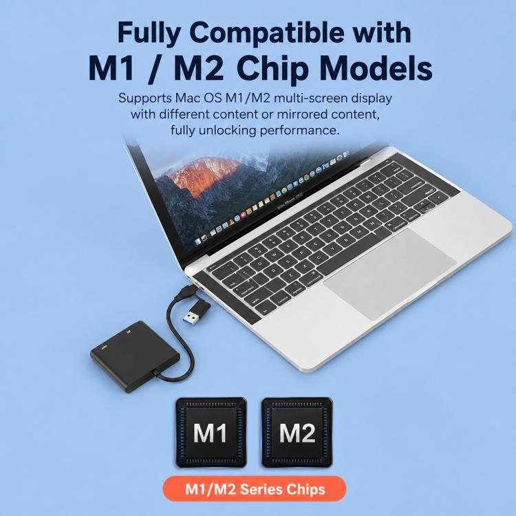 Blueendless HU201 USB / Type-C to Dual HDMI Docking Station Supports MacOS Extended Display, HU201