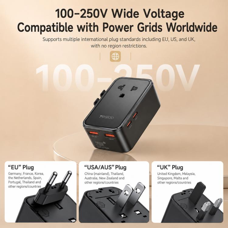 Yesido MC47 4-Port 25W GaN Fast Charger Universal Travel Adapter, MC47