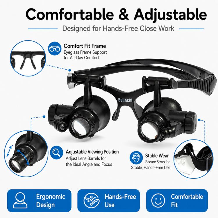 9892GJ Head-mounted Glasses Style Watch Repair Magnifying Glasses with LED Light, 9892GJ
