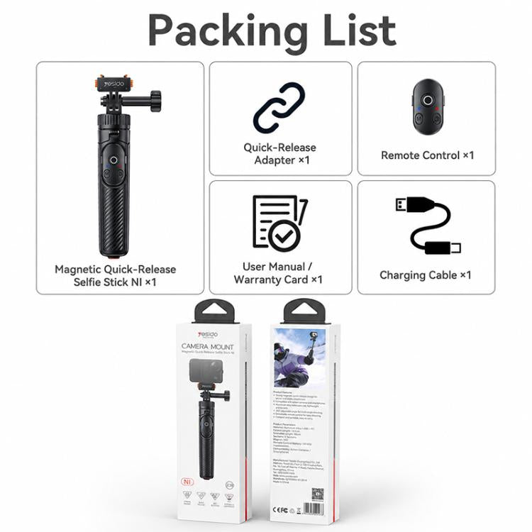 Yesido SF38 Portable 2 in 1 Magnetic Quick-Release Selfie Stick NI, SF38