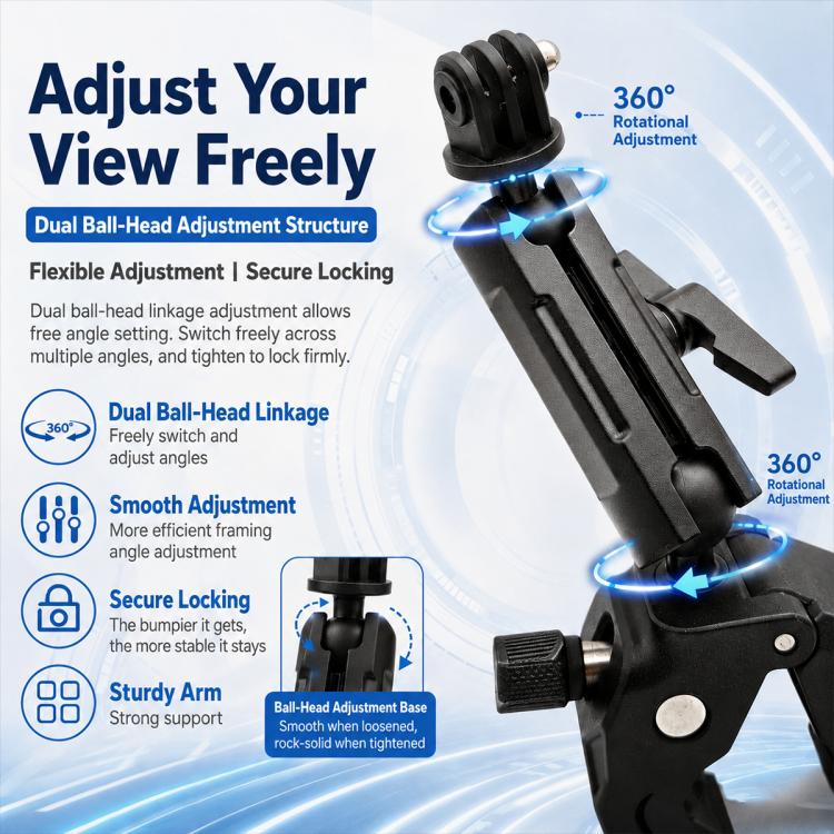 Aluminum Alloy Heavy-Duty Crab-Claw Clamp Motorcycle Handlebar Mount for DJI, Insta360, GoPro And Other Action Cameras