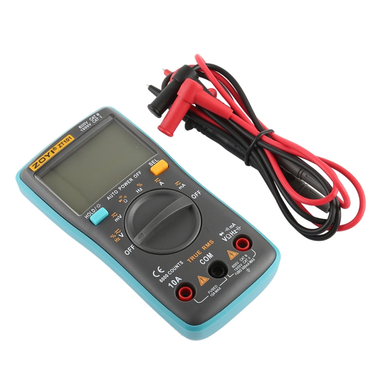 ZOYI ZT101 600V CAT III / 1000V CAT II 6000 Counts Portable Digital Multimeter AC / DC Current Voltage Tester Meter with Back-light LCD Screen & Holder, ZT101