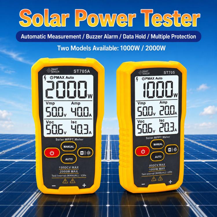 SMART SENSOR ST705 1000W Solar Panel Tester Meter MPPT Photovoltaic Multimeter, ST705