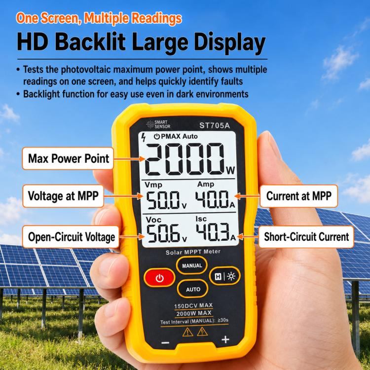 SMART SENSOR ST705 1000W Solar Panel Tester Meter MPPT Photovoltaic Multimeter, ST705