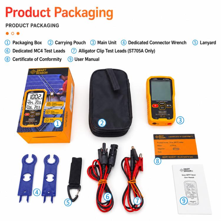 SMART SENSOR ST705 1000W Solar Panel Tester Meter MPPT Photovoltaic Multimeter, ST705