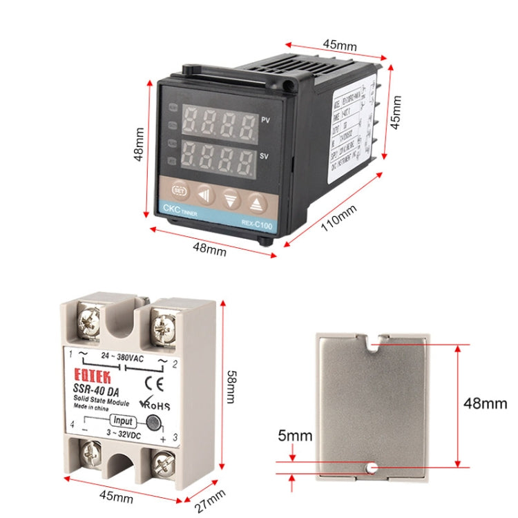 2700W REX-C100 Thermostat + Heat Sink + Thermocouple + SSR-25 DA Solid State Module Intelligent Temperature Control Kit, 25DA