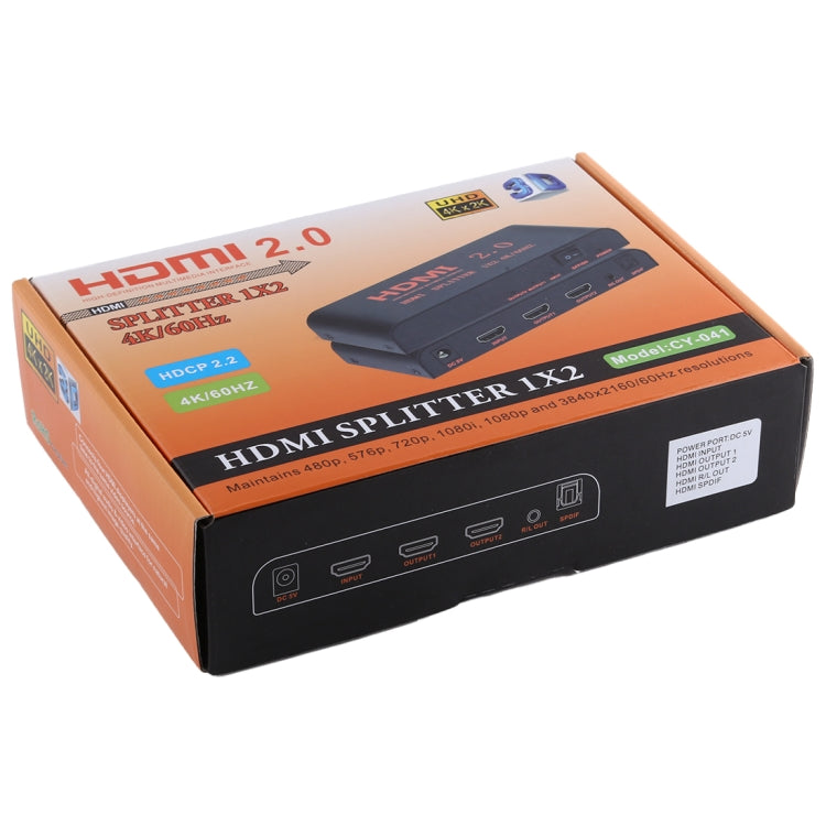 CY-041 1X2 HDMI 2.0 4K/60Hz Splitter, EU Plug, 1X2