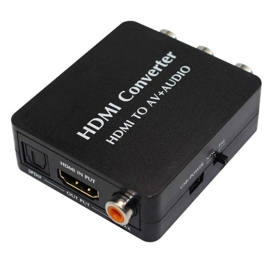 HDMI to AV Audio Converter Support SPDIF Coaxial Audio NTSC PAL Composite Video HDMI to 3RCA Adapter for TV /PC /PS3 / Blue-ray DVD, AV + Aduio