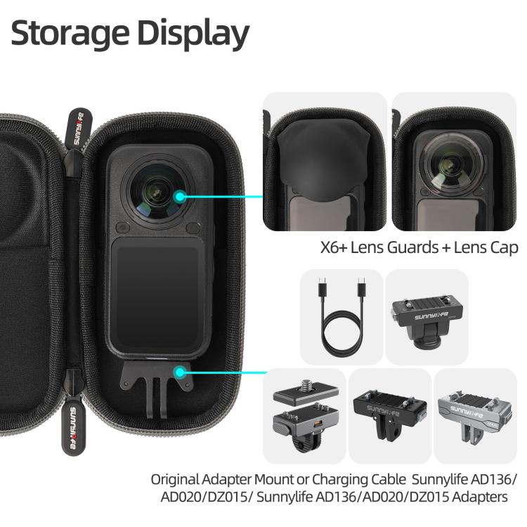 For Insta360 X6 Sunnylife Portable Carrying Case Mini Body Protective Bag, Mini Body Bag