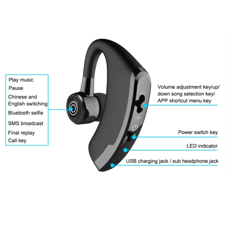 V9 Business Handsfree Wireless Bluetooth Headset CSR 4.1 with Mic for Driver Sport, V9