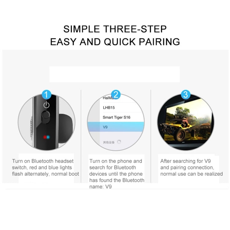V9 Business Handsfree Wireless Bluetooth Headset CSR 4.1 with Mic for Driver Sport, V9