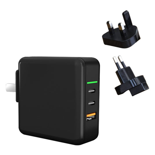 65W USB Ports x 1 + Type-C Port x 2 GaN Portable Mini Fast Charger Travel Charger with UK & US & EU Plug Set