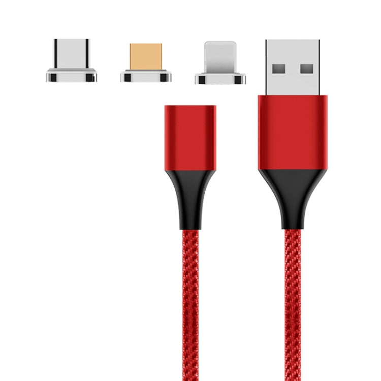 M11 3 in 1 3A USB to 8 Pin + Micro USB + USB-C / Type-C Nylon Braided Magnetic Data Cable, Cable Length: 1m, 8 Pin + Micro USB + USB-C / Type-C