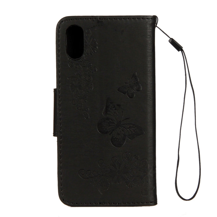 For iPhone X / XS Pressed Flowers Butterfly Pattern Horizontal Flip Leather Case with Holder & Card Slots & Wallet & Lanyard, For X