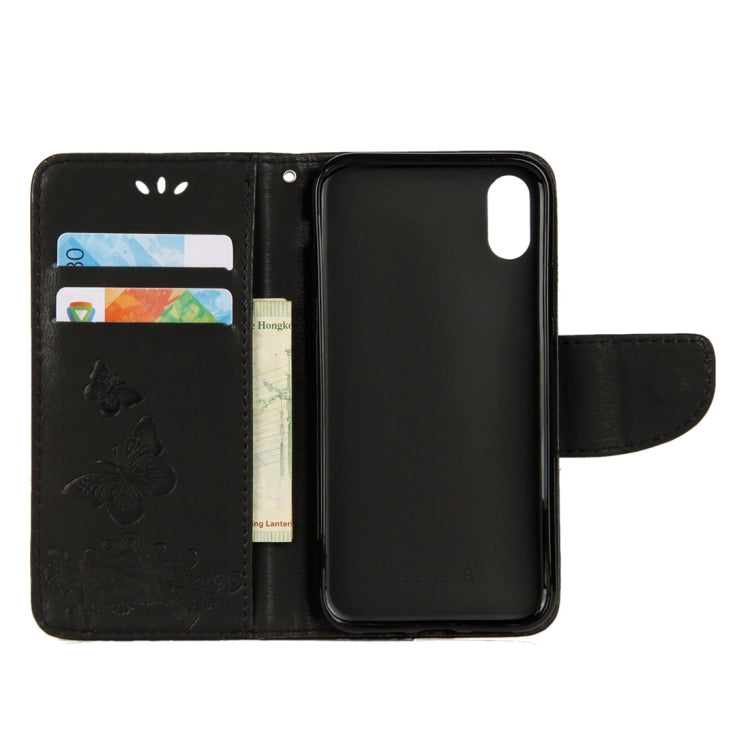 For iPhone X / XS Pressed Flowers Butterfly Pattern Horizontal Flip Leather Case with Holder & Card Slots & Wallet & Lanyard, For X