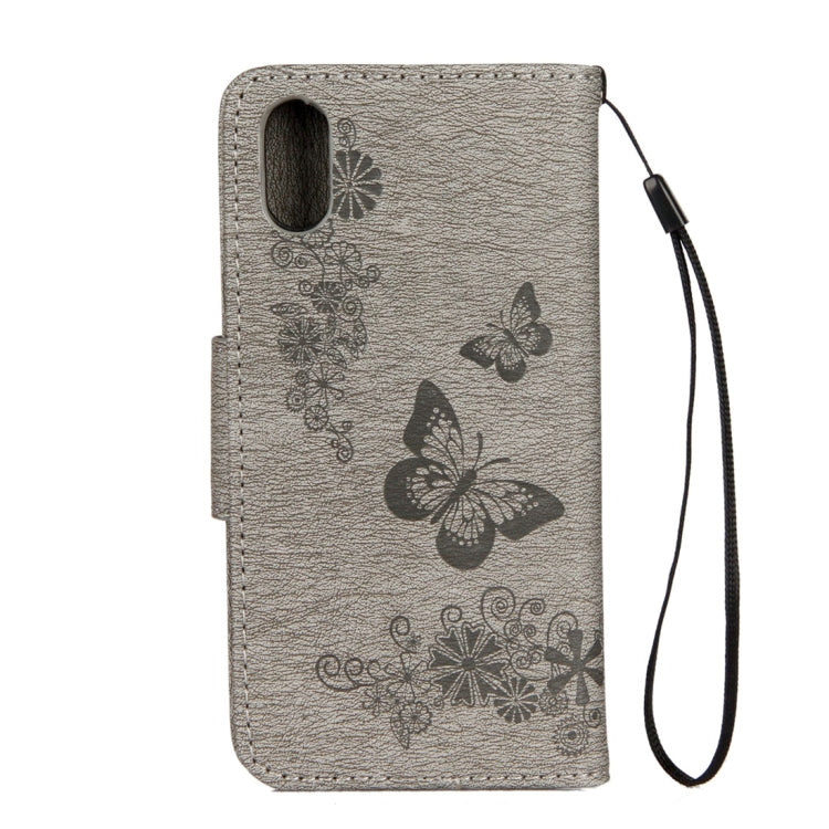 For iPhone X / XS Pressed Flowers Butterfly Pattern Horizontal Flip Leather Case with Holder & Card Slots & Wallet & Lanyard, For X
