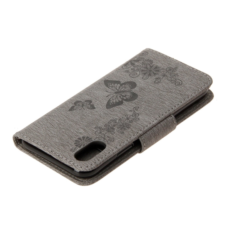 For iPhone X / XS Pressed Flowers Butterfly Pattern Horizontal Flip Leather Case with Holder & Card Slots & Wallet & Lanyard, For X