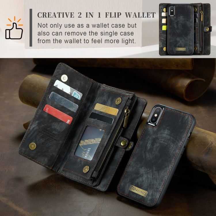 For iPhone X / XS CaseMe-008 TPU + PC Magnetic Absorption Detachable Back Cover Horizontal Flip Leather Case with Holder & Card Slots & Zipper Wallet & Photo Frame
