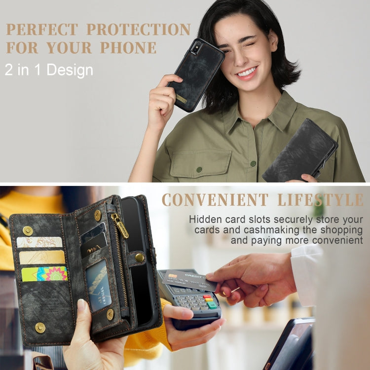 For iPhone X / XS CaseMe-008 TPU + PC Magnetic Absorption Detachable Back Cover Horizontal Flip Leather Case with Holder & Card Slots & Zipper Wallet & Photo Frame
