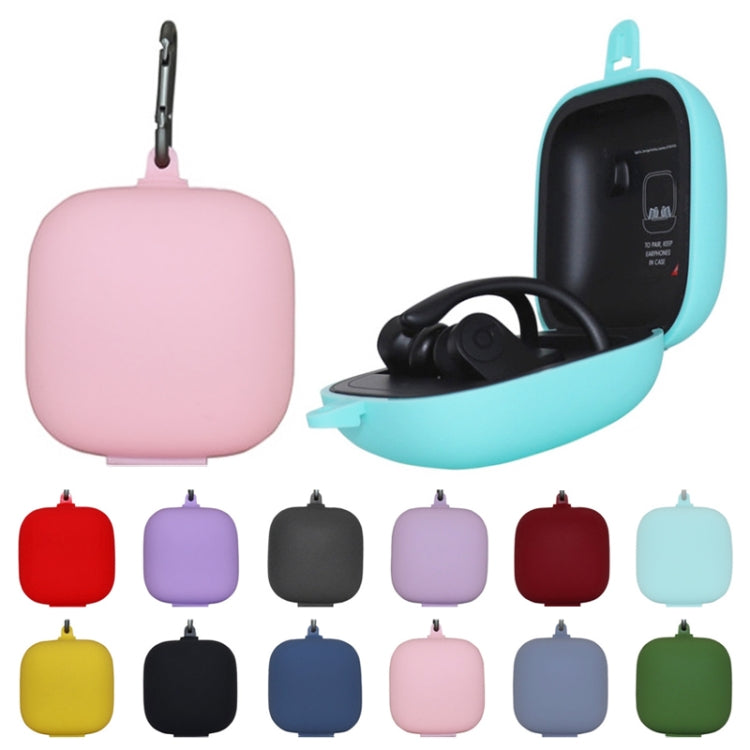 Solid Color Silicone Wireless Bluetooth Earphone Protective Case for Beats Powerbeats Pro, Black, Dark Blue, Gray Blue, Grass Green, Grey, Light Purple, Mint Green, Purple, Red, Wine Red