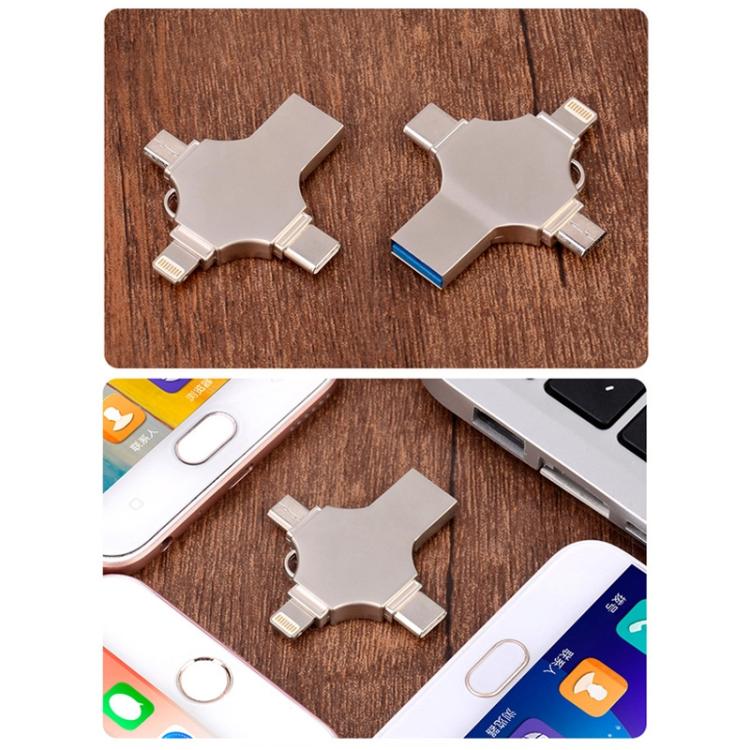 Cross 4 in 1 16GB 8 Pin + Micro USB + USB-C / Type-C + USB 3.0 Metal Flash Disk, 16GB