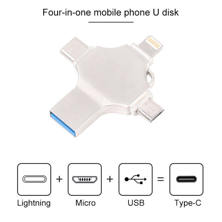 Cross 4 in 1 64GB 8 Pin + Micro USB + USB-C / Type-C + USB 3.0 Metal Flash Disk, 64GB