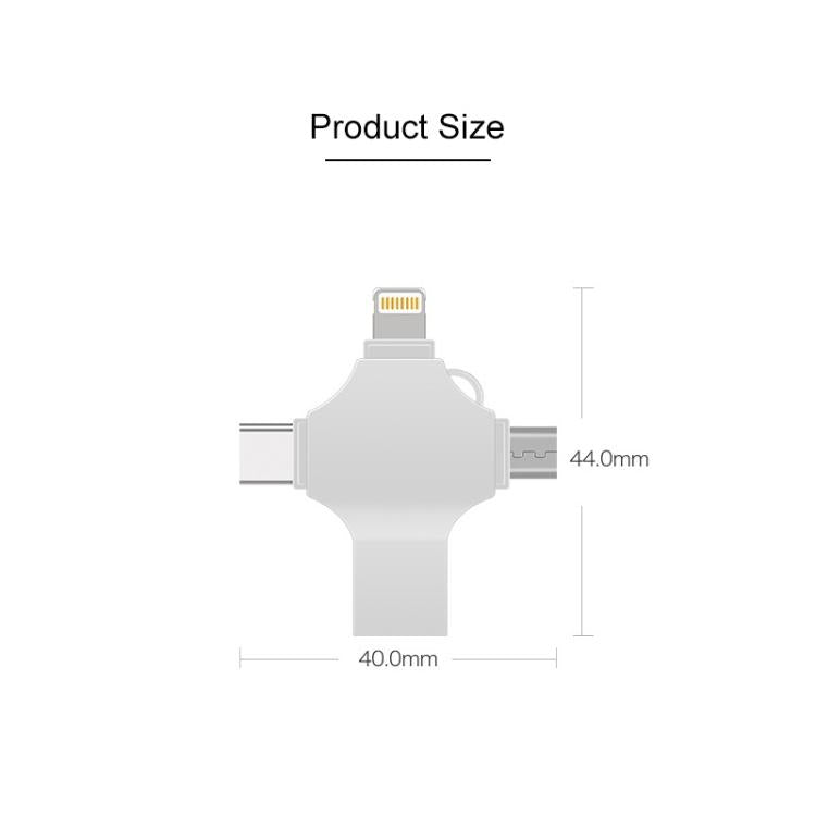 Cross 4 in 1 64GB 8 Pin + Micro USB + USB-C / Type-C + USB 3.0 Metal Flash Disk, 64GB