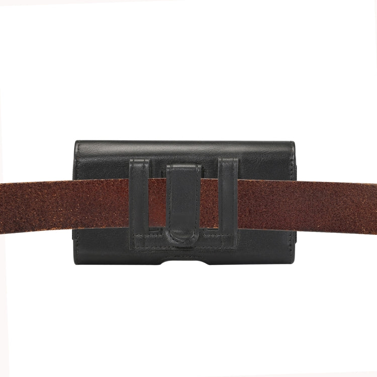 Lambskin Elastic Band Men 5.2 Inch Mobile Phone Universal Hanging Waist Leather Case with Card Slot,