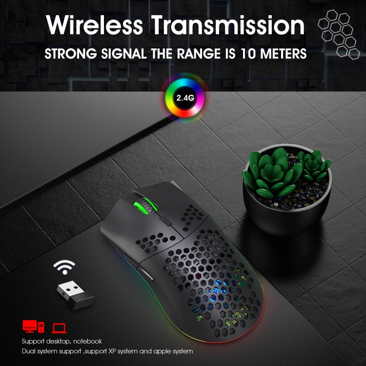 HXSJ T66 7 Keys Colorful Lighting Programmable Gaming Wireless Mouse, T66(White)