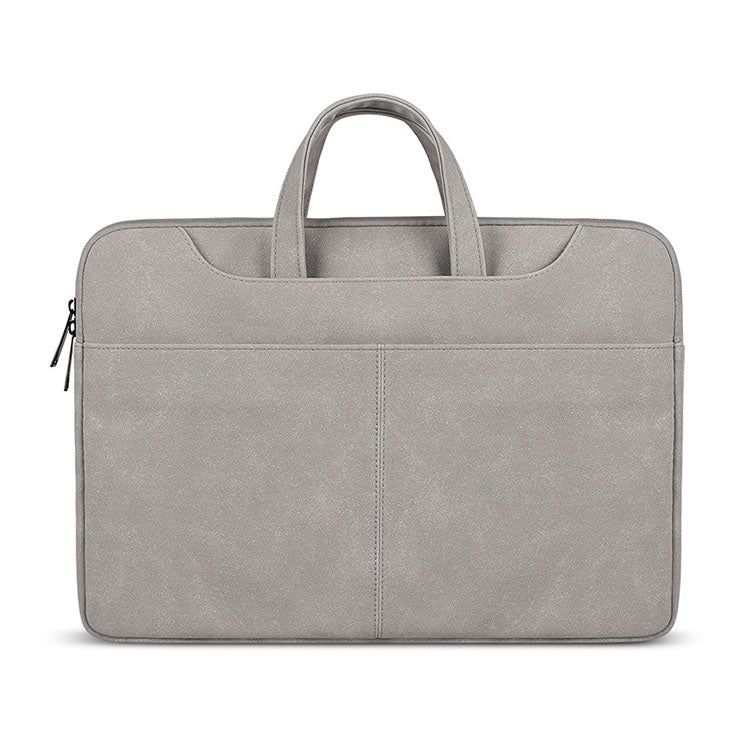 ST06S Waterproof PU Leather Zipper Hidden Portable Strap One-shoulder Handbag for 15.6 inch Laptops, with Magic Stick & Suitcase Belt, ST06S 15.6 inch Light Grey