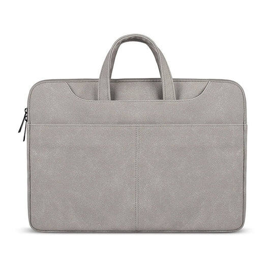 ST06S Waterproof PU Leather Zipper Hidden Portable Strap One-shoulder Handbag for 15.6 inch Laptops, with Magic Stick & Suitcase Belt, ST06S 15.6 inch Light Grey