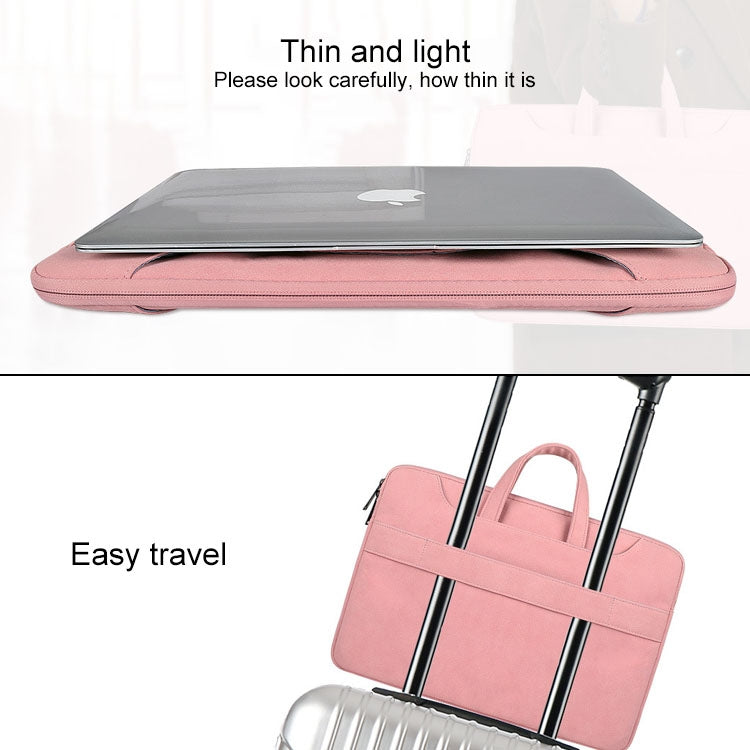 ST06S Waterproof PU Leather Zipper Hidden Portable Strap One-shoulder Handbag for 15.6 inch Laptops, with Magic Stick & Suitcase Belt, ST06S 15.6 inch Light Grey