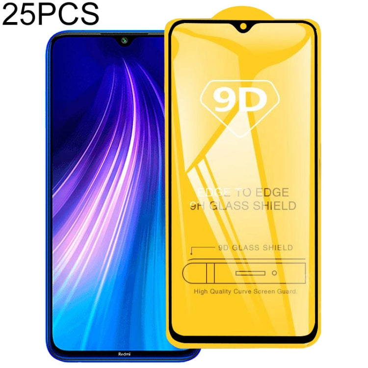 25 PCS For Xiaomi Redmi Note 8T 9D Full Glue Full Screen Tempered Glass Film, For Xiaomi Redmi Note 8T (25 PCS)