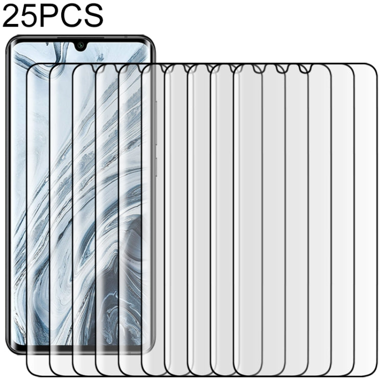 25 PCS For Xiaomi Mi Note 10 9H HD 3D Curved Edge Tempered Glass Film (Transparent), For Xiaomi Mi Note 10(25 PCS), For Xiaomi Mi Note 10(Black)(25 PCS)