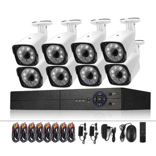 A8B3 / Kit 8CH 1080N Surveillance DVR System and 720P 1.0MP HD Weatherproof Bullet Camera, Support Infrared Night Vision & P2P & Phone Remote Monitor, A8B3 / Kit 8CH White