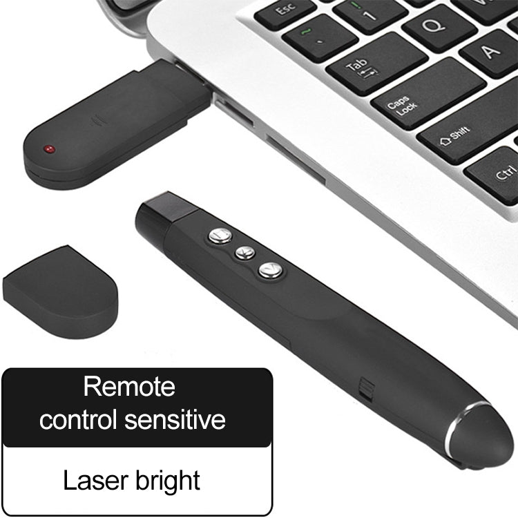 2.4GHz Wireless Laser PowerPoint Page Turning Pen Multimedia Wireless Presentation Projection Pen with USB Receiver, Remote Control Distance: 30m, 30m