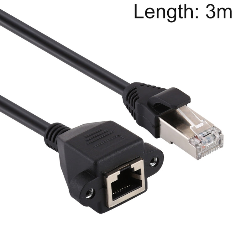 RJ45 Female to Male CAT5E Network Panel Mount Screw Lock Extension Cable, Length: 3m, 3m