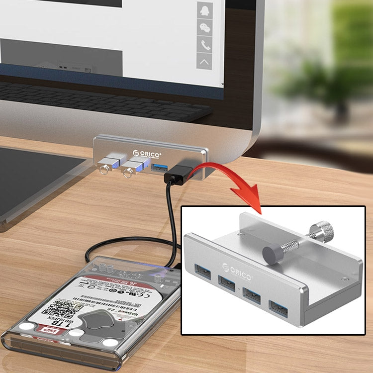 ORICO MH4PU Aluminum Alloy 4 Ports USB 3.0 Clip-type HUB with 1m USB Cable, Clip Width Range: 10-32mm(Black), MH4PU(Black), MH4PU(Silver)