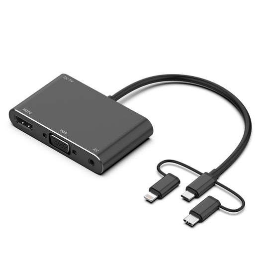 7585B 3 in 1 Micro USB / 8 Pin / Type-C to VGA / HDTV / AV Adapter Mobile HD Screen Player