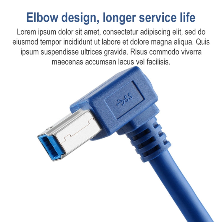 USB 3.0 A Male to Right 90 Degrees Angle USB 3.0 Type-B Male High Speed Printer Cable, Cable Length: 2.5m, 2.5m