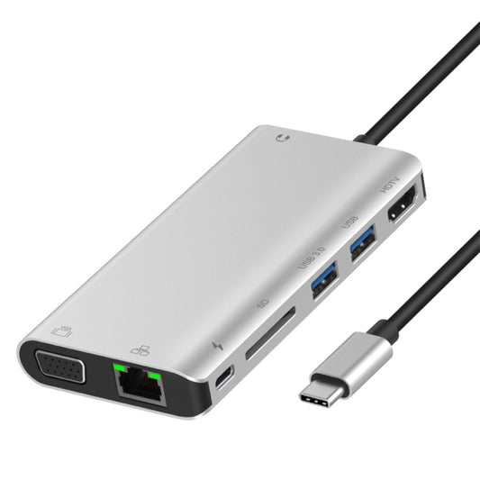 Onten 9591BD 8 in 1 USB-C / Type-C to PD USB-C / Type-C Charging + 100M Ethernet Port + Dual USB 3.0 + HDMI + VGA + SD Card Slot + 3.5mm AUX HUB, 9591BD Silver 100M Ethernet Port, 9591BD Black 100M Ethernet Port, 9591BD Grey 100M Ethernet Port