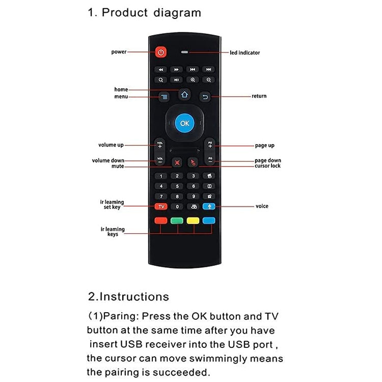 MX3-L Voice without Backlit 2.4GHz Fly Air Mouse Wireless Keyboard Remote Control, Voice without Backlit