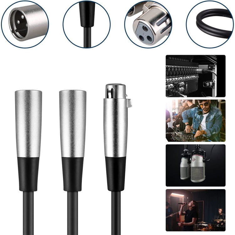 30cm Metal Head 3 Pin XLR CANNON 1 Female to 2 Male Audio Connector Adapter Cable for Microphone / Audio Equipment, 1 Female to 2 Male
