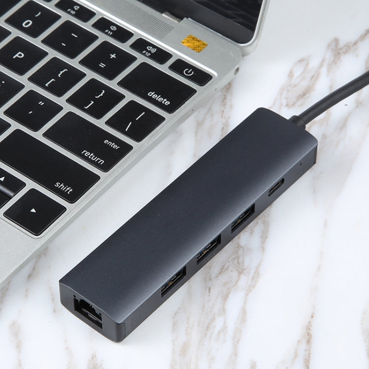 BYL-2302 5 in 1 USB-C / Type-C to USB Multifunctional Docking Station HUB Adapter with 1000M Network Port, BYL-2302